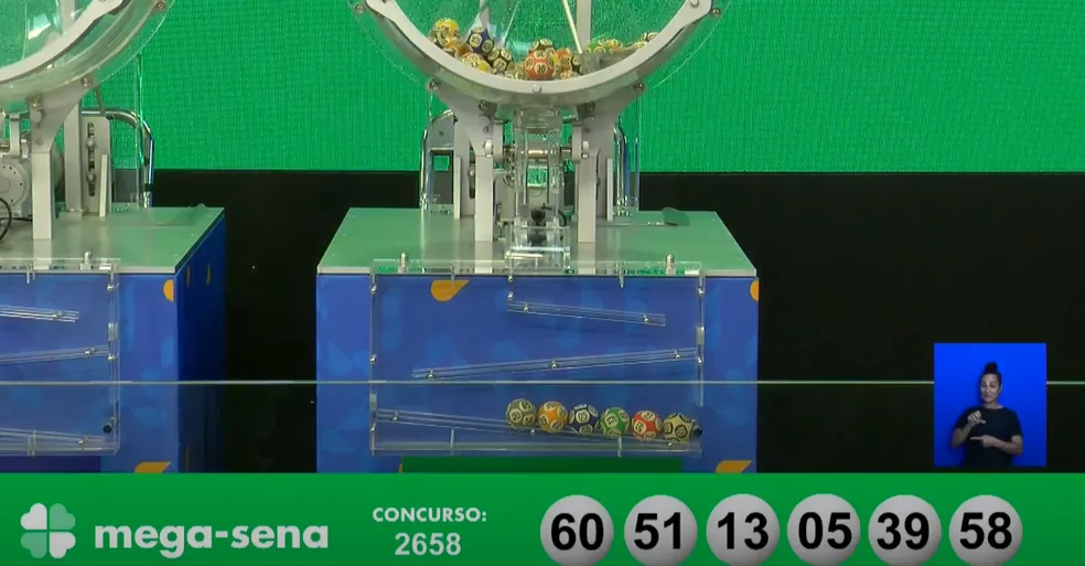 A foto mostra o globo com as bolas sorteadas da Mega-Sena