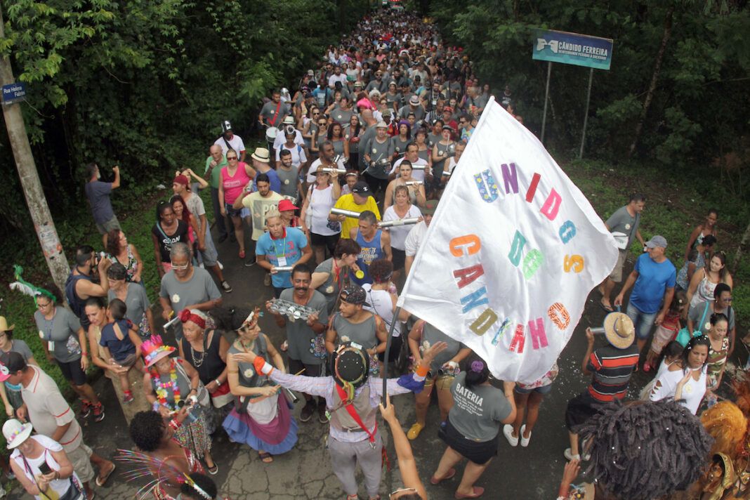 foto mostra a movimentação de pessoas em um bloco de rua do Carnaval em Campinas