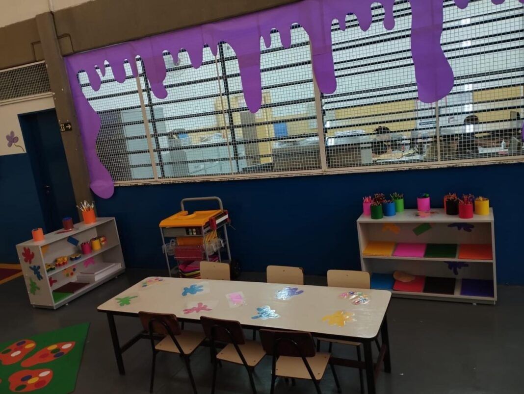 a foto mostra uma sala de aula da educação infantil em uma escola