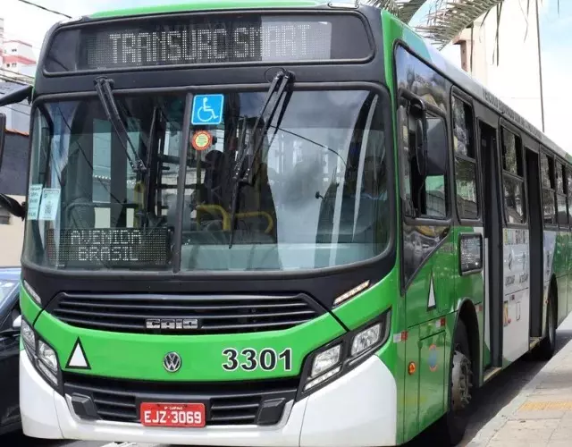 a foto mostra um ônibus verde parado