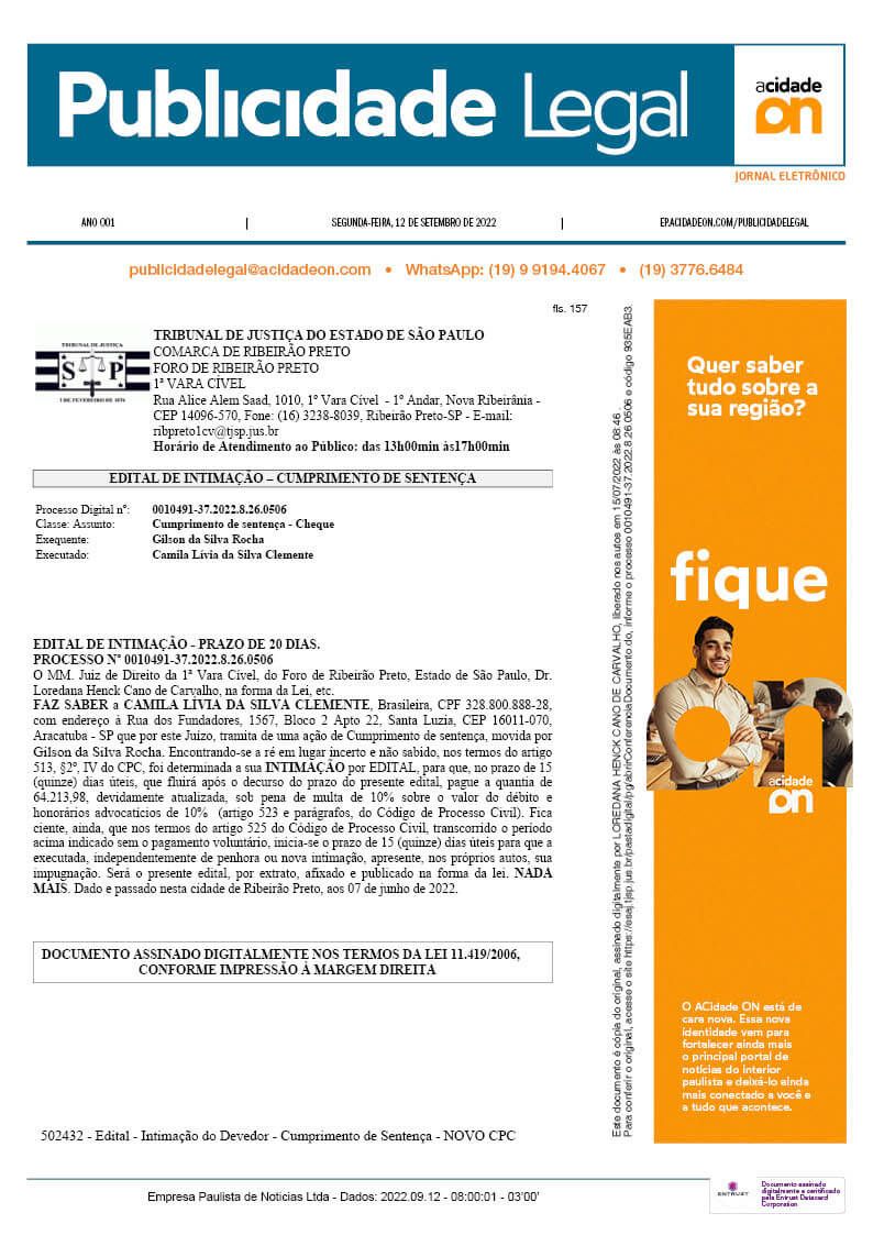 Arquivo PDF Publicidade Legal - 12 de setembro de 2022