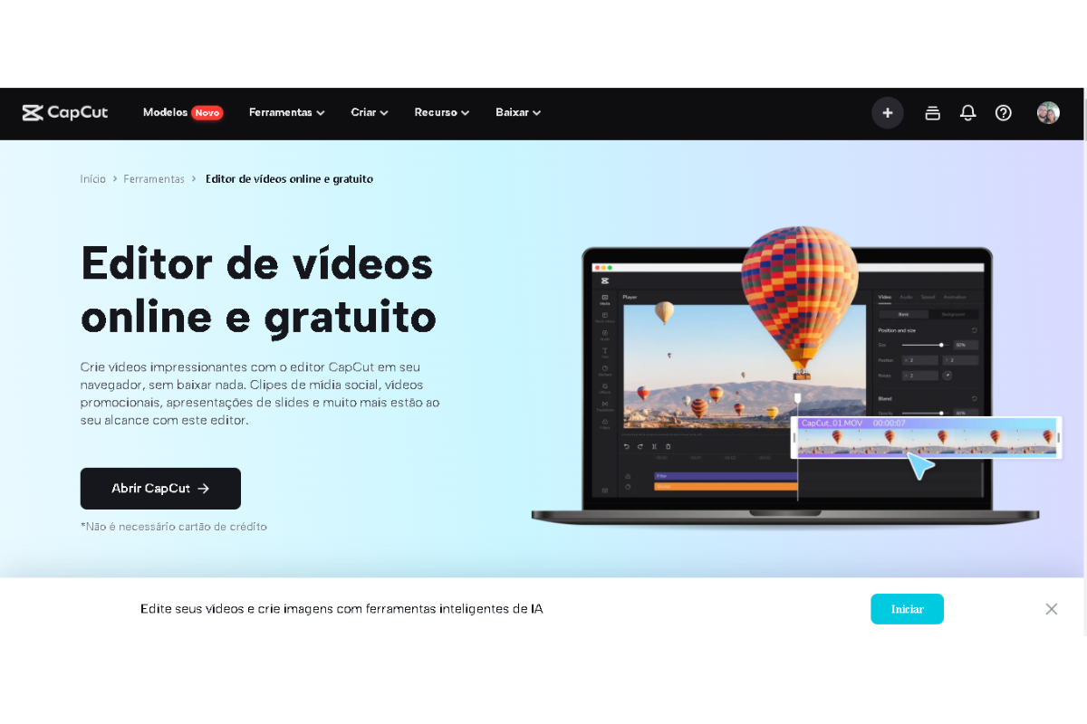 Editor de vídeo online grátis