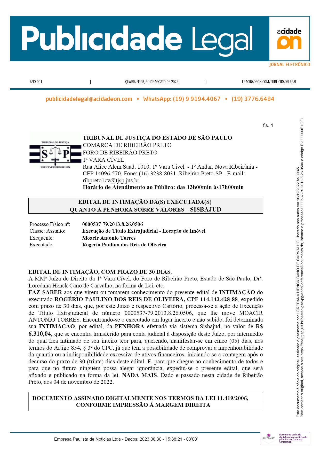 Arquivo PDF Publicidade Legal - 30 de agosto de 2023
