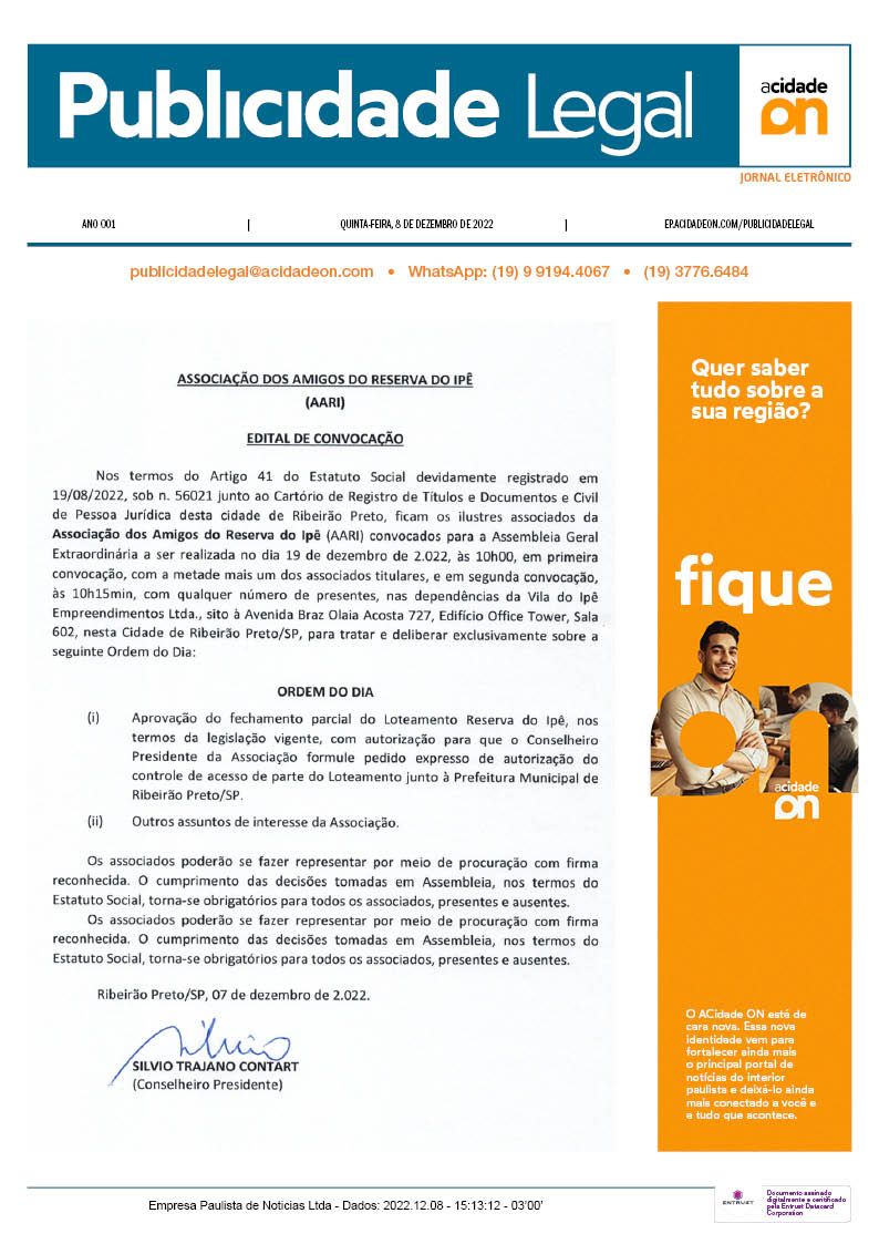 Arquivo PDF Publicidade Legal - 8 de dezembro de 2022